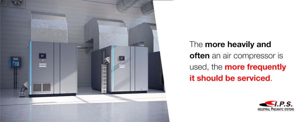 the more heavily and often an air compressor is used, the more frequently it should be serviced