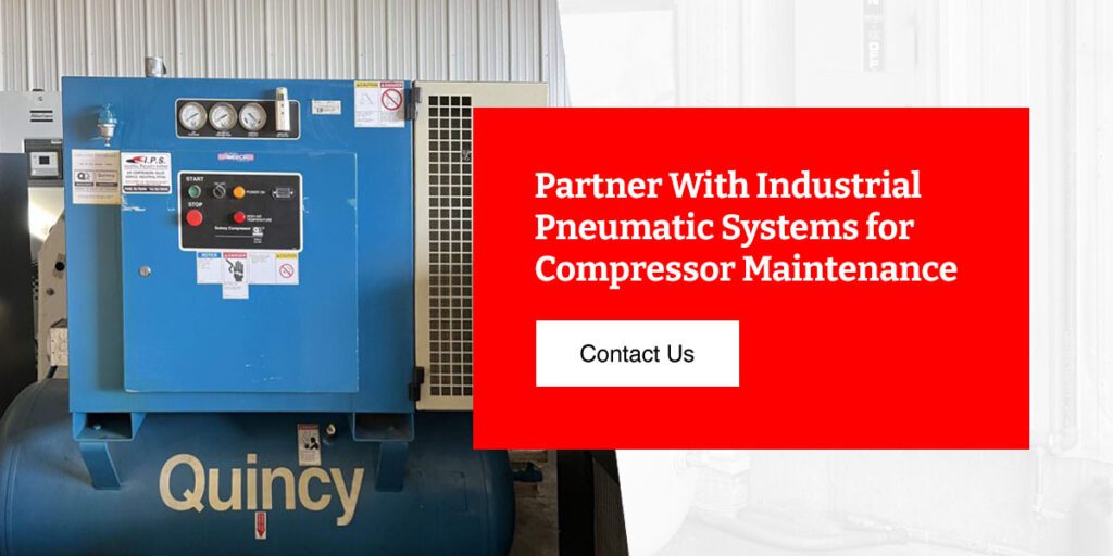 blue Quincy air compressor with IPS logo sticker