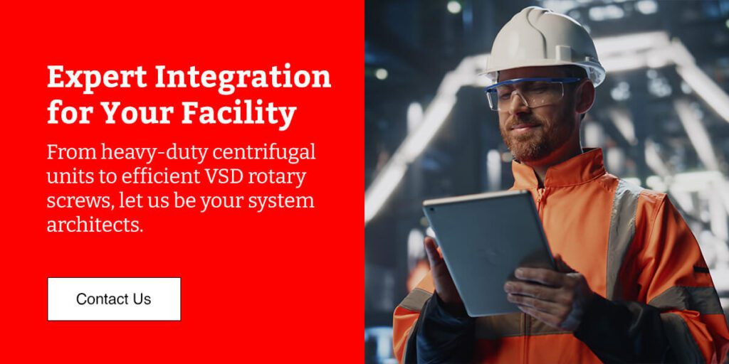 man wearing protective gear holding a tablet device with a call to action to contact IPS for expert integration for your facility